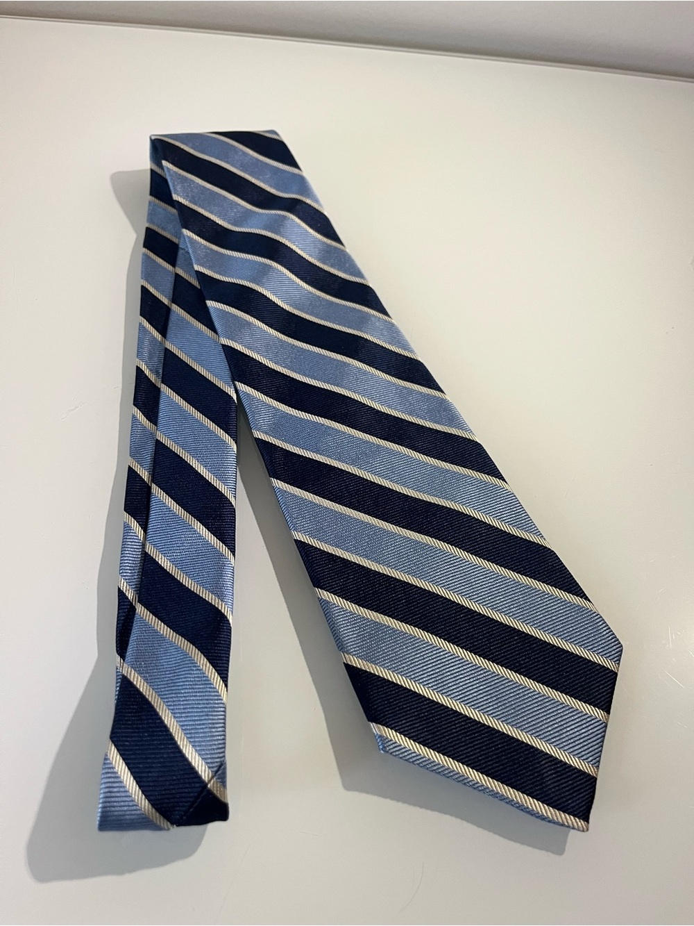 Brooks Brothers Makers Light Blue and Navy Striped Silk Tie